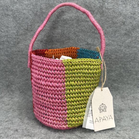 APAYA Colorblock Mini Bucket Tote Bag Artisan Made In Colombia Multicolor NEW - Picture 2 of 7